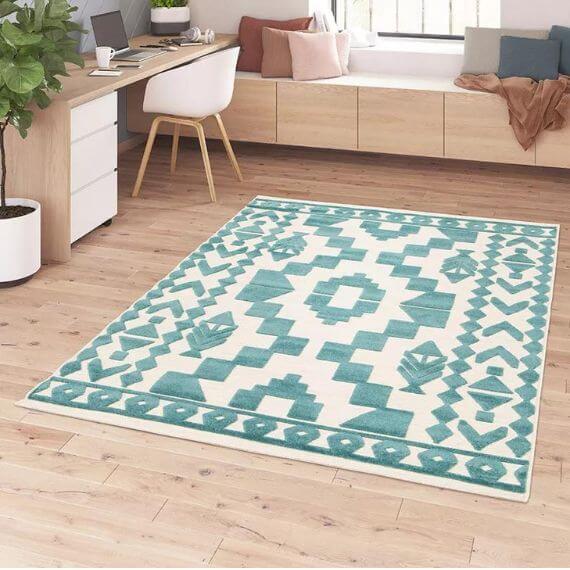 Tapis intérieur et extérieur bleu effet 3D ethnique Module